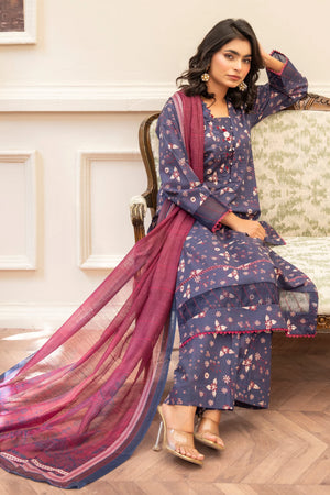 3 Piece Purple Digital Lawn Suit RTW - AR-3692 - ARFARIWAJ