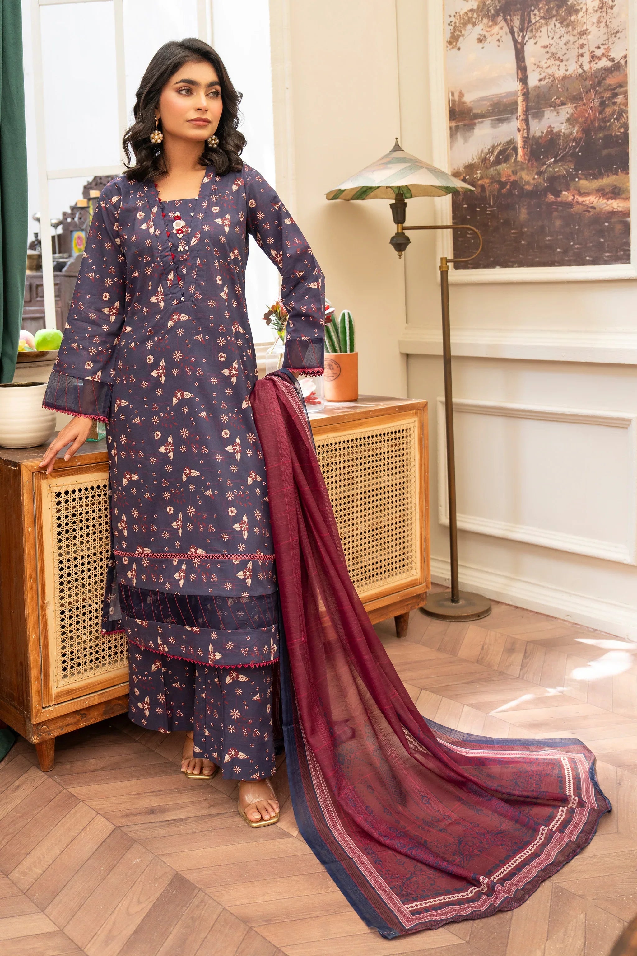 3 Piece Purple Digital Lawn Suit RTW - AR-3692 - ARFARIWAJ