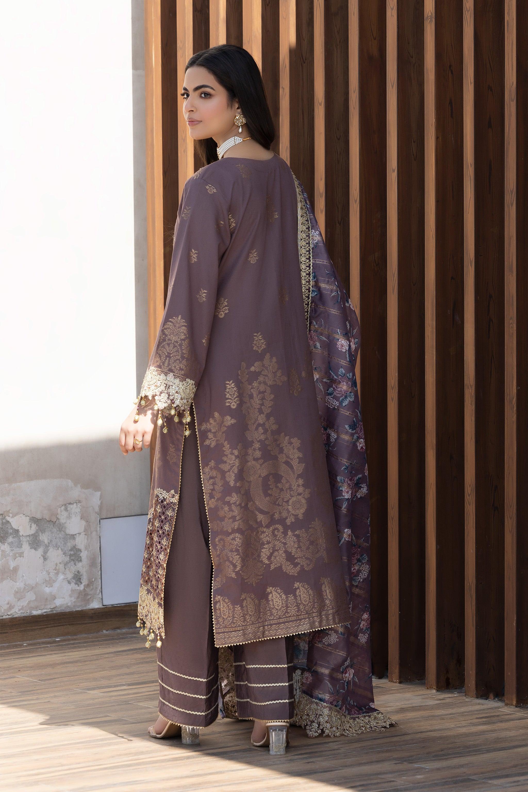 3 Piece Purplish Jacquard Ready To Wear - AR-3716 - ARFARIWAJ