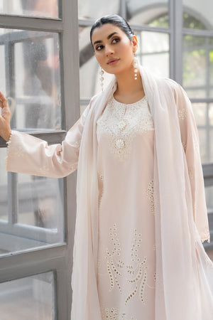 3 Piece Ready To Wear Beige Cambric Suit - AR-3878 - ArfaRiwaj