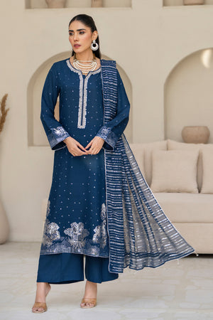 3 Piece Ready To Wear Blue Viscose Suit - IN-387 - ARFARIWAJ