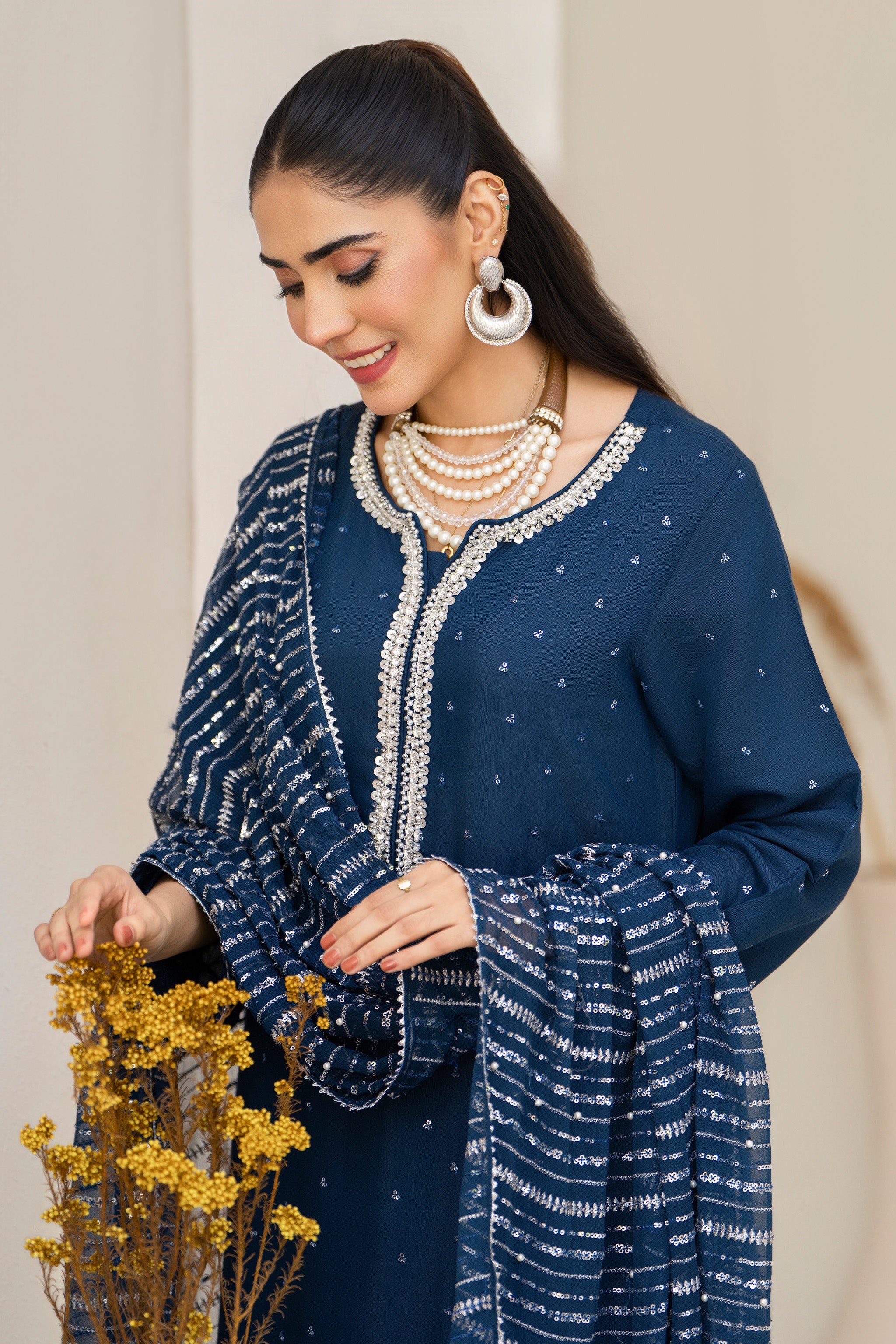 3 Piece Ready To Wear Blue Viscose Suit - IN-387 - ARFARIWAJ