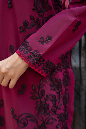 3 Piece Ready To Wear Burgundy Chambray Suit - AR-3852 - ArfaRiwaj