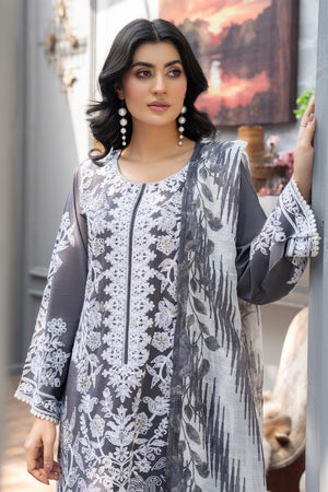 3 Piece Ready To Wear Grey Chambray Suit - AR-3829 - ArfaRiwaj