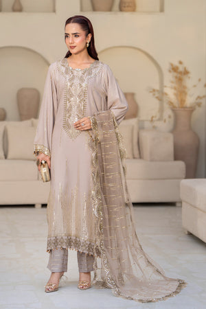 3 Piece Ready To Wear Oat Brown Viscose Suit - AR-3880 - ARFARIWAJ