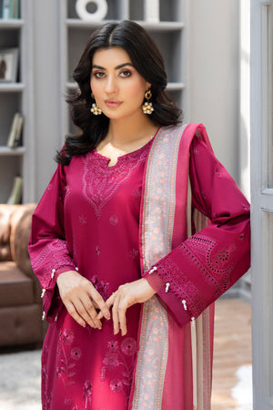 3 Piece Ready To Wear Plum Cambric Suit - AR-3804 - ArfaRiwaj