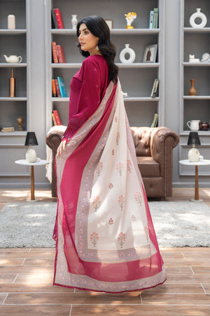 3 Piece Ready To Wear Plum Cambric Suit - AR-3804 - ArfaRiwaj