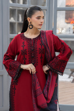 3 Piece Ready To Wear Red Embroidered Suit - AR-3897 - ARFARIWAJ