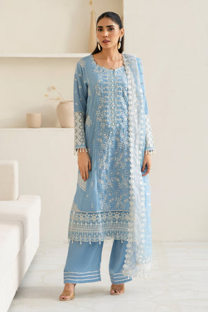3 Piece Ready To Wear Sky Blue Velvet Suit - IN-388 - ARFARIWAJ