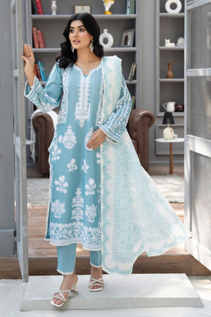 3 Piece Ready To Wear Sky Chambray Suit - AR-3825 - ArfaRiwaj