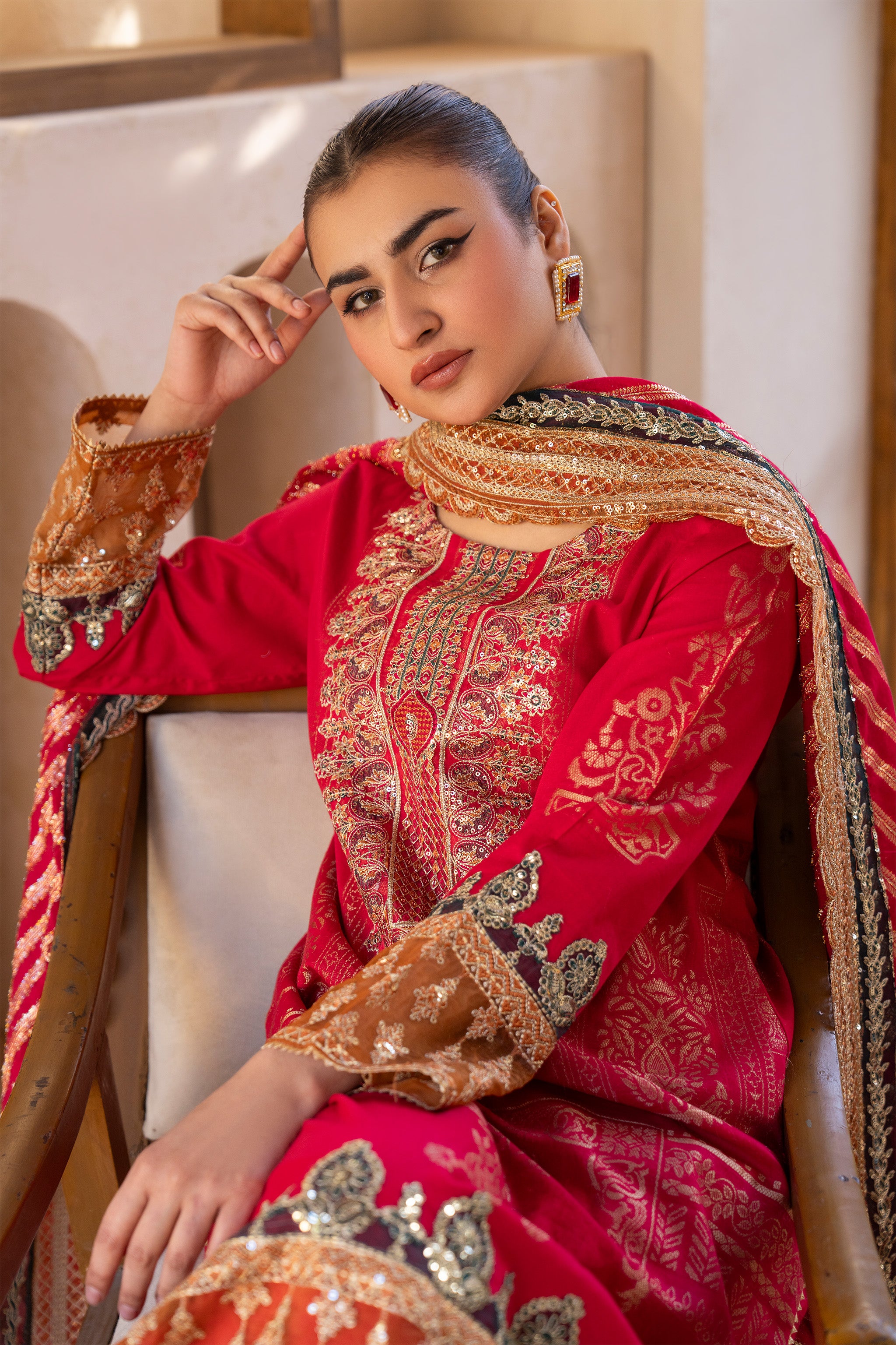 3 Piece S.Pink Jacquard Ready To Wear - AR-3681 -ARFARIWAJ