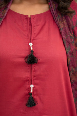 3 Piece Scarlet Red Lawn Suit RTW - AR-3745 - ARFARIWAJ