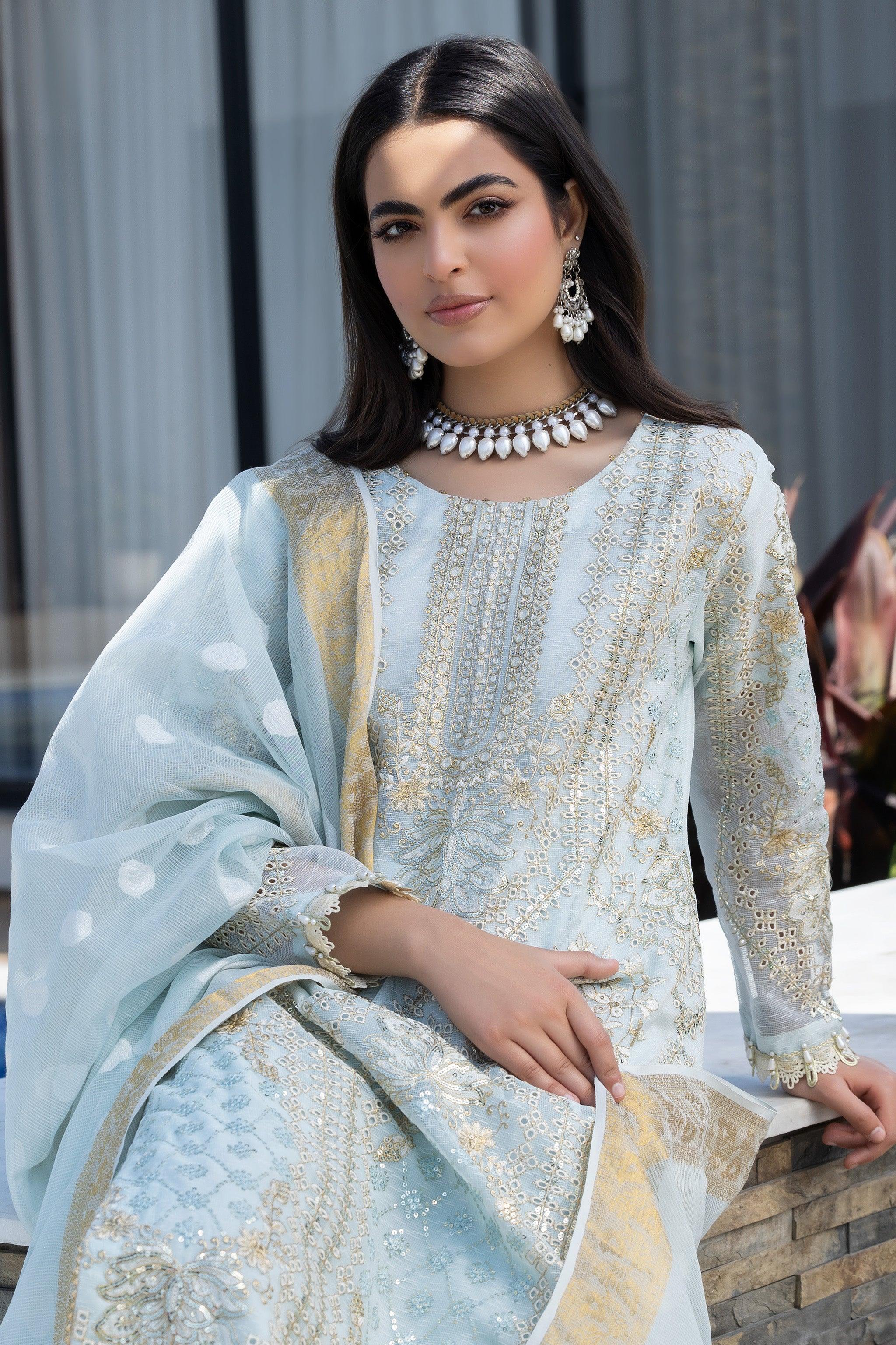 3 Piece Sky Blue Karandi Ready To Wear - IN-356 - ARFARIWAJ