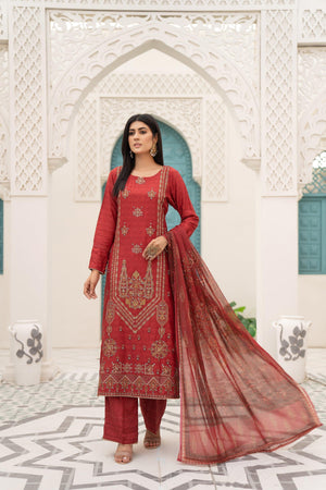 3 Piece Linen Embroidered Suit Luxury Pret - AR-3043-Bag-e-Sukhan - ARFARIWAJ