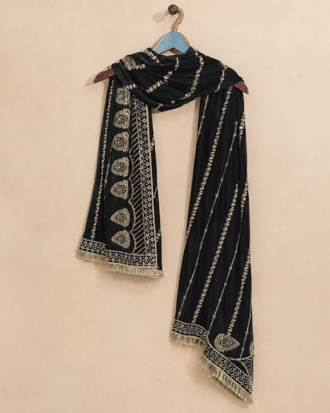 Black Embroided Velvet Shawl