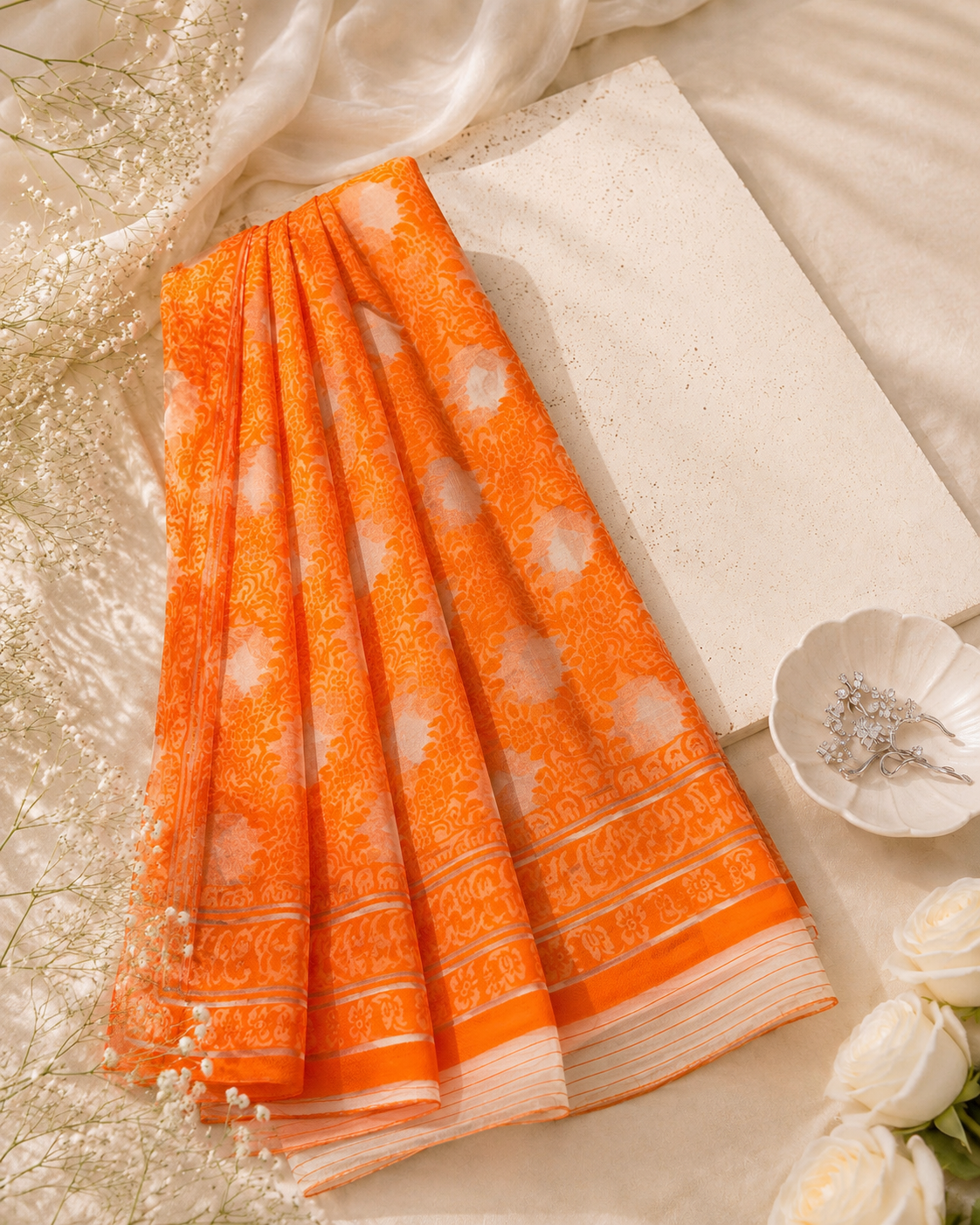 Orange Jacquard Dupatta