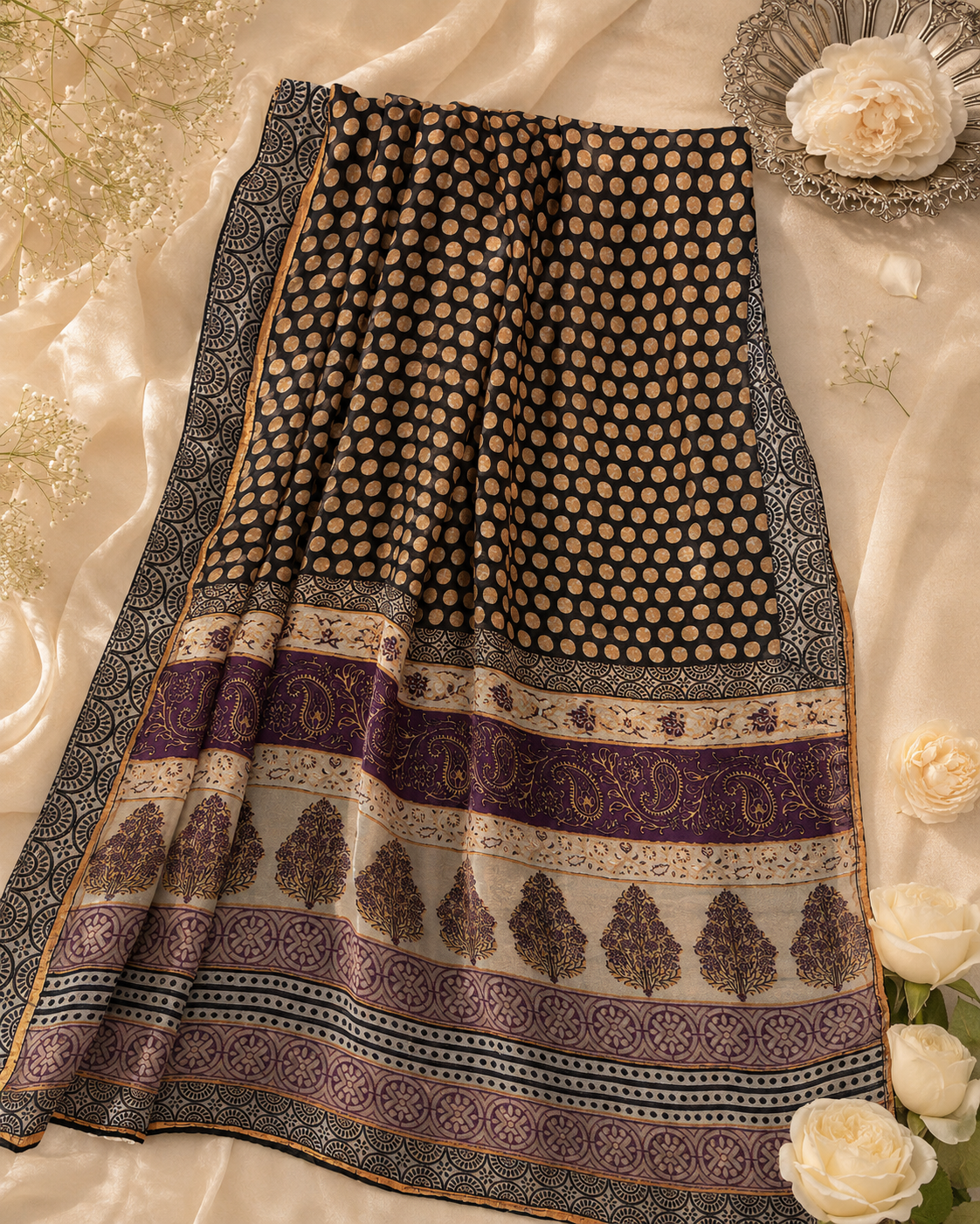Polka Dot Printed Silk Dupatta