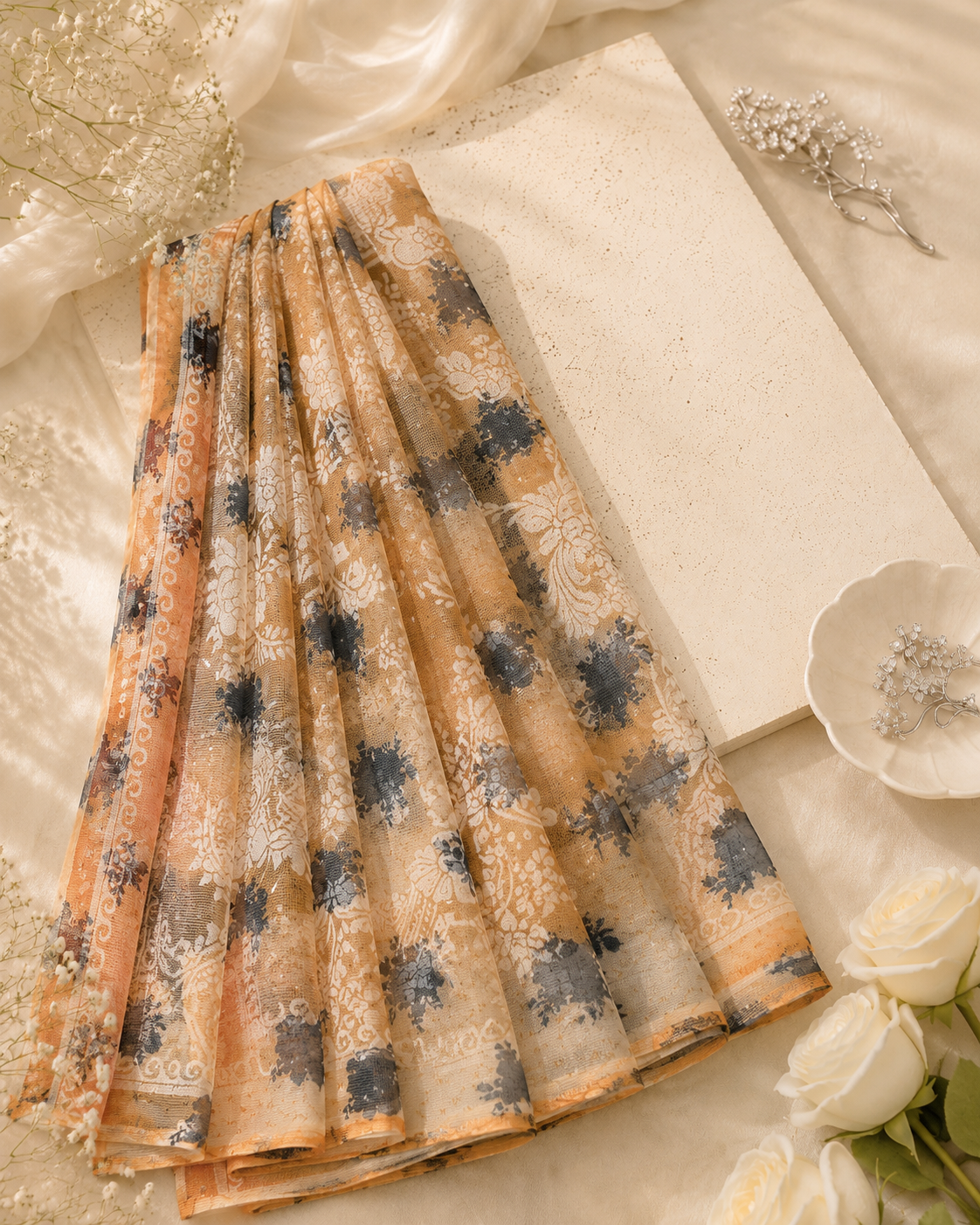 Floral Printed Cotton Net Dupatta
