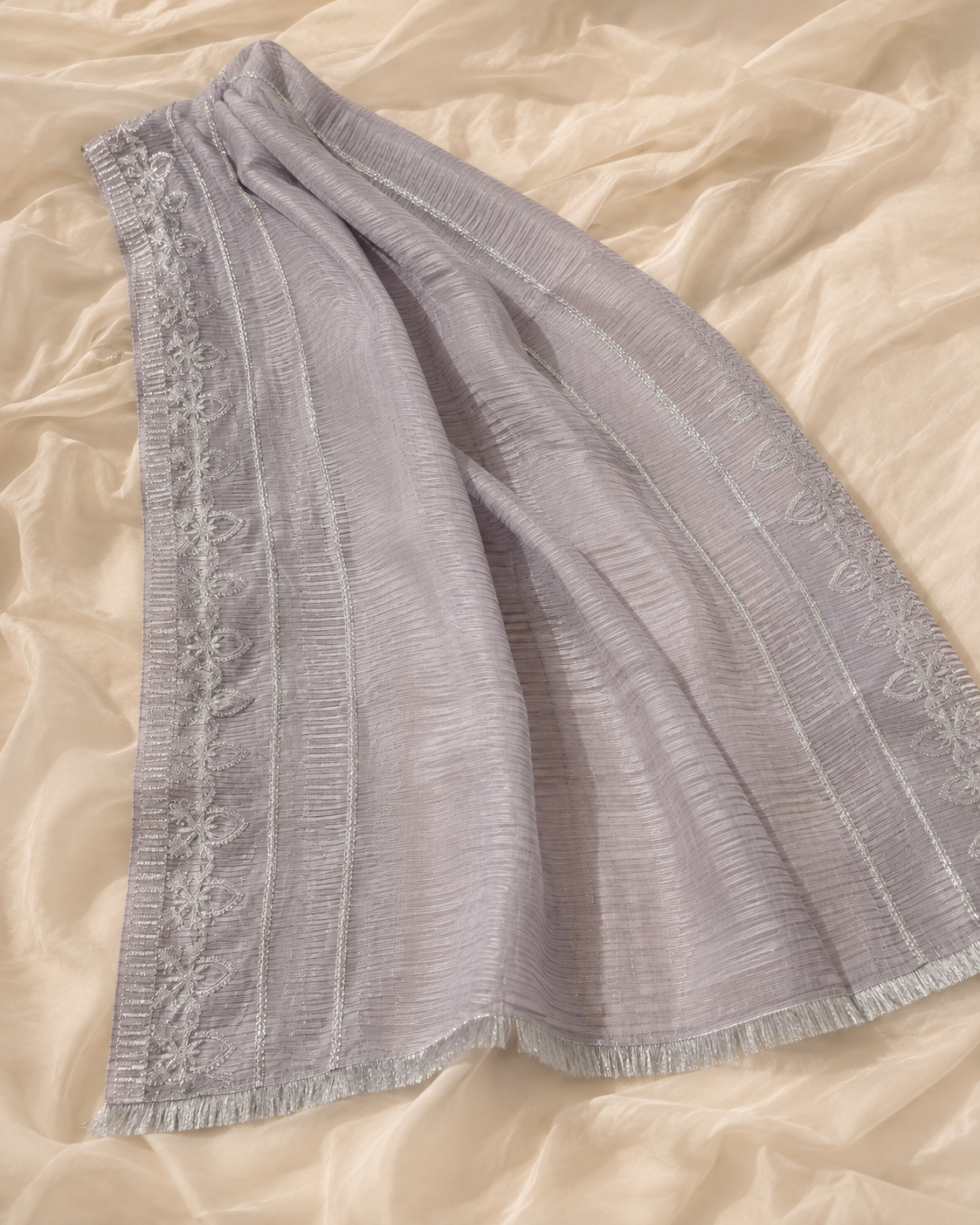 Lilac Embroided Stripped Organza Dupatta
