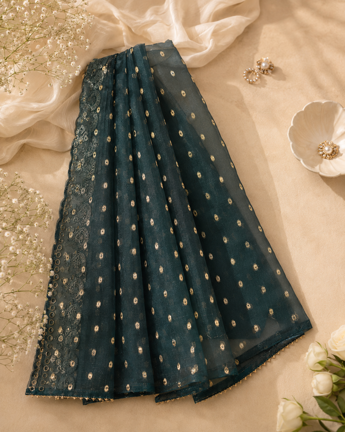 Dark Green Organza Jacquard Dupatta
