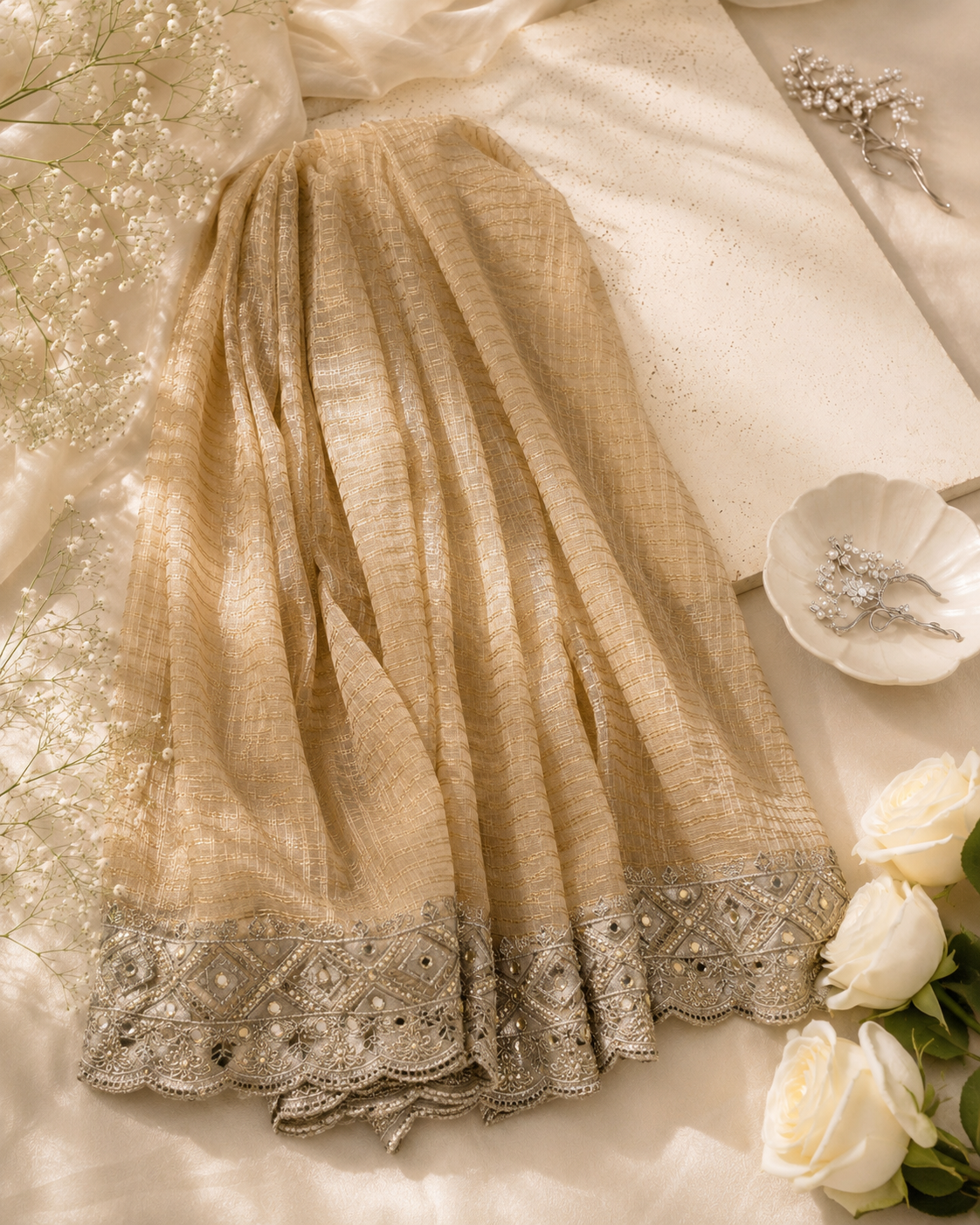 Skin Embroided Organza Dupatta