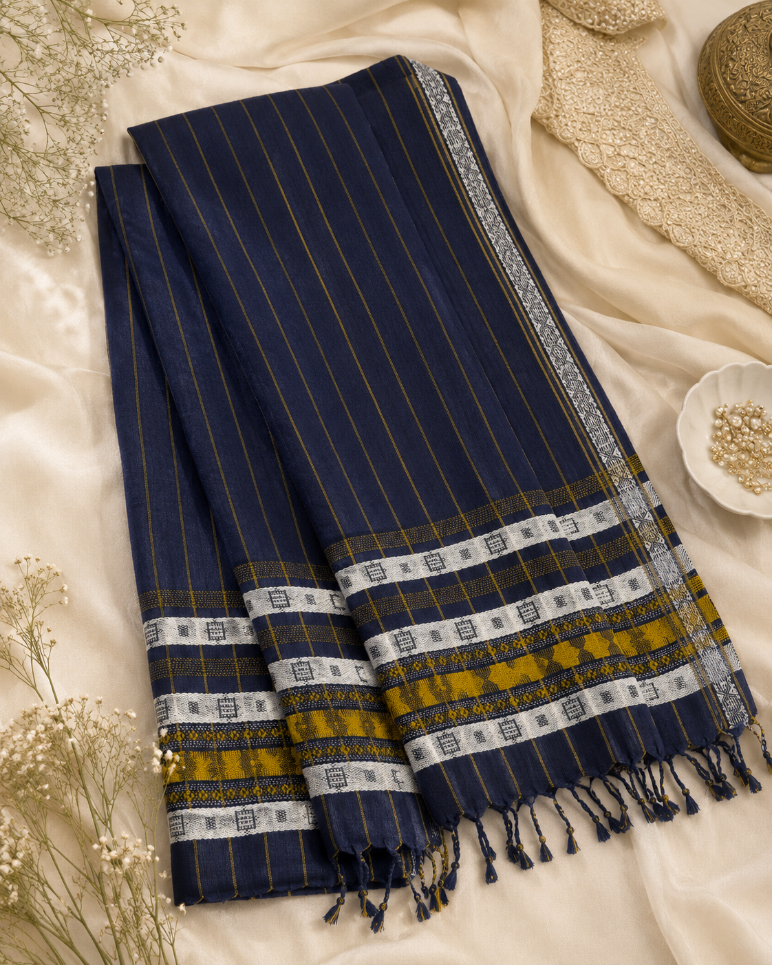 Navy Blue Pashmina Jacquard Shawl