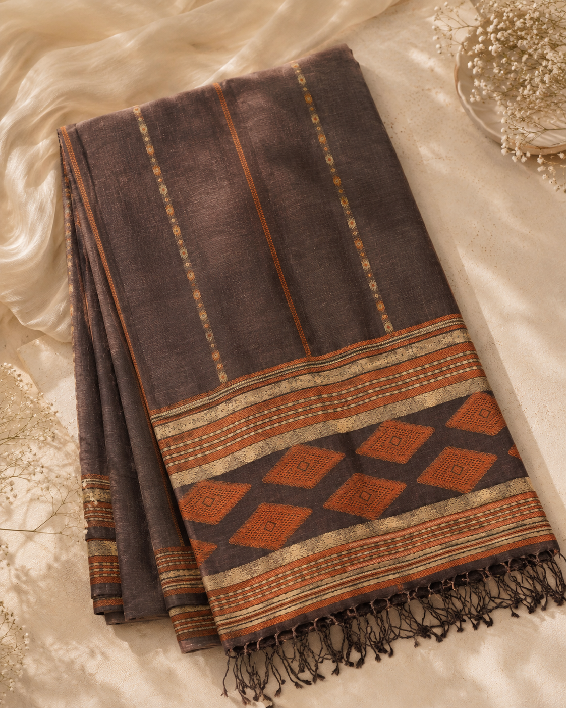 Brown Pashmina Jacquard Shawl