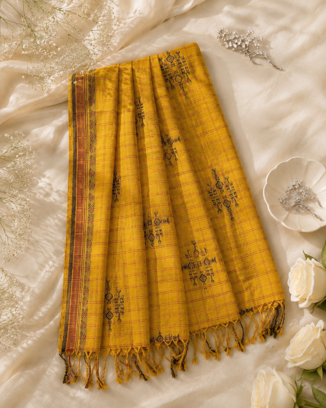 Mustard Pashmina Jacqaurd Shawl