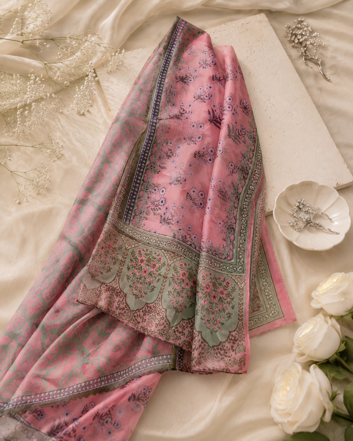 Pink Printed Munaar Dupatta