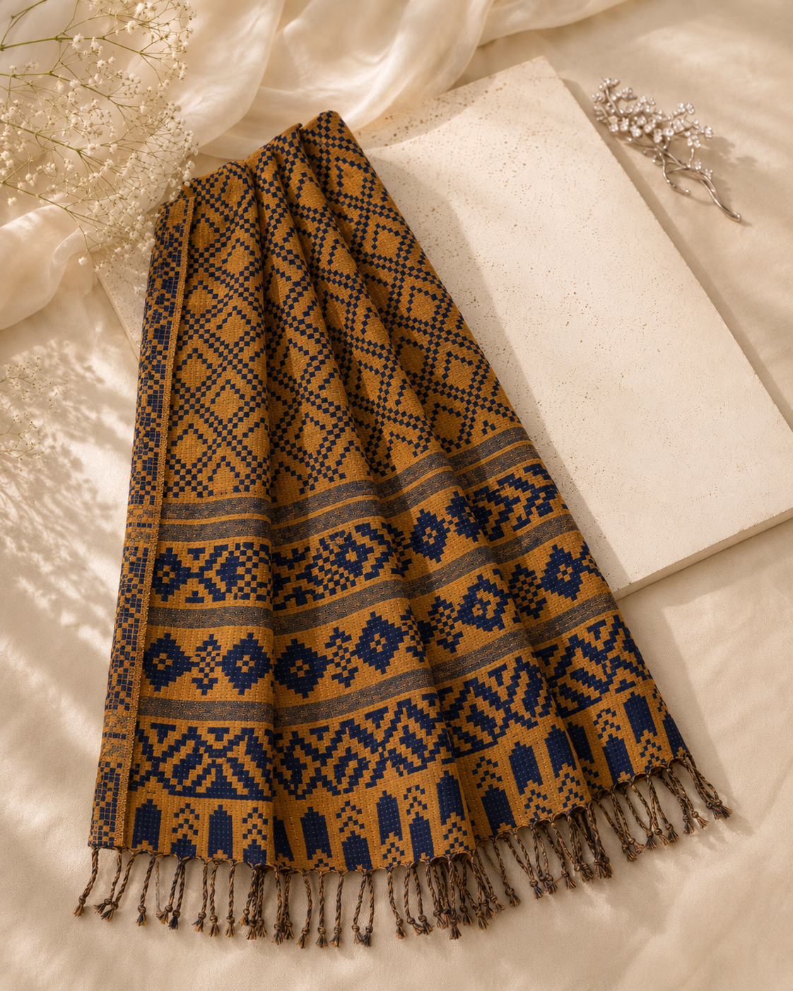 Honey Pashmina Jacquard Shawl