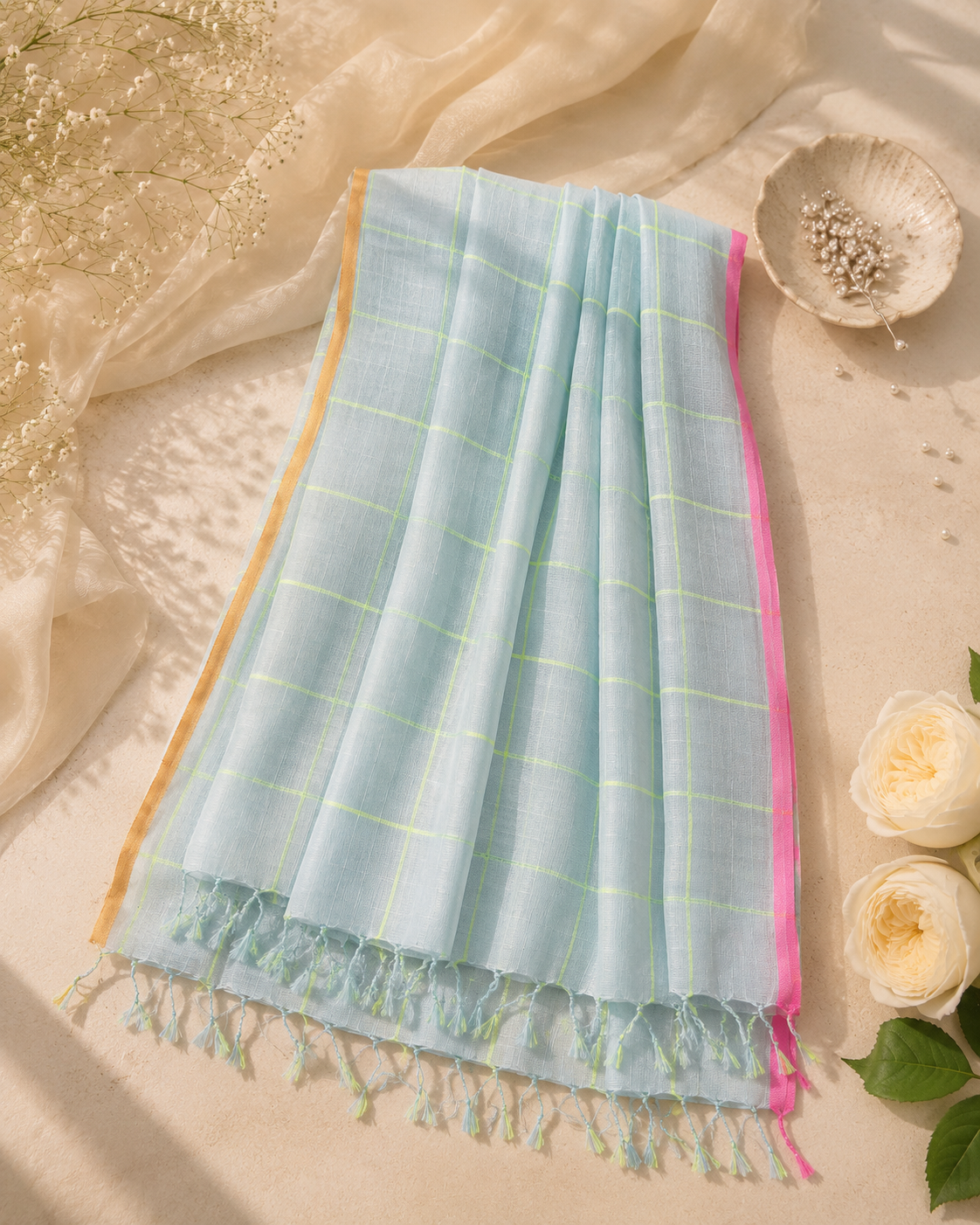 Sky Blue Printed Voil Dupatta