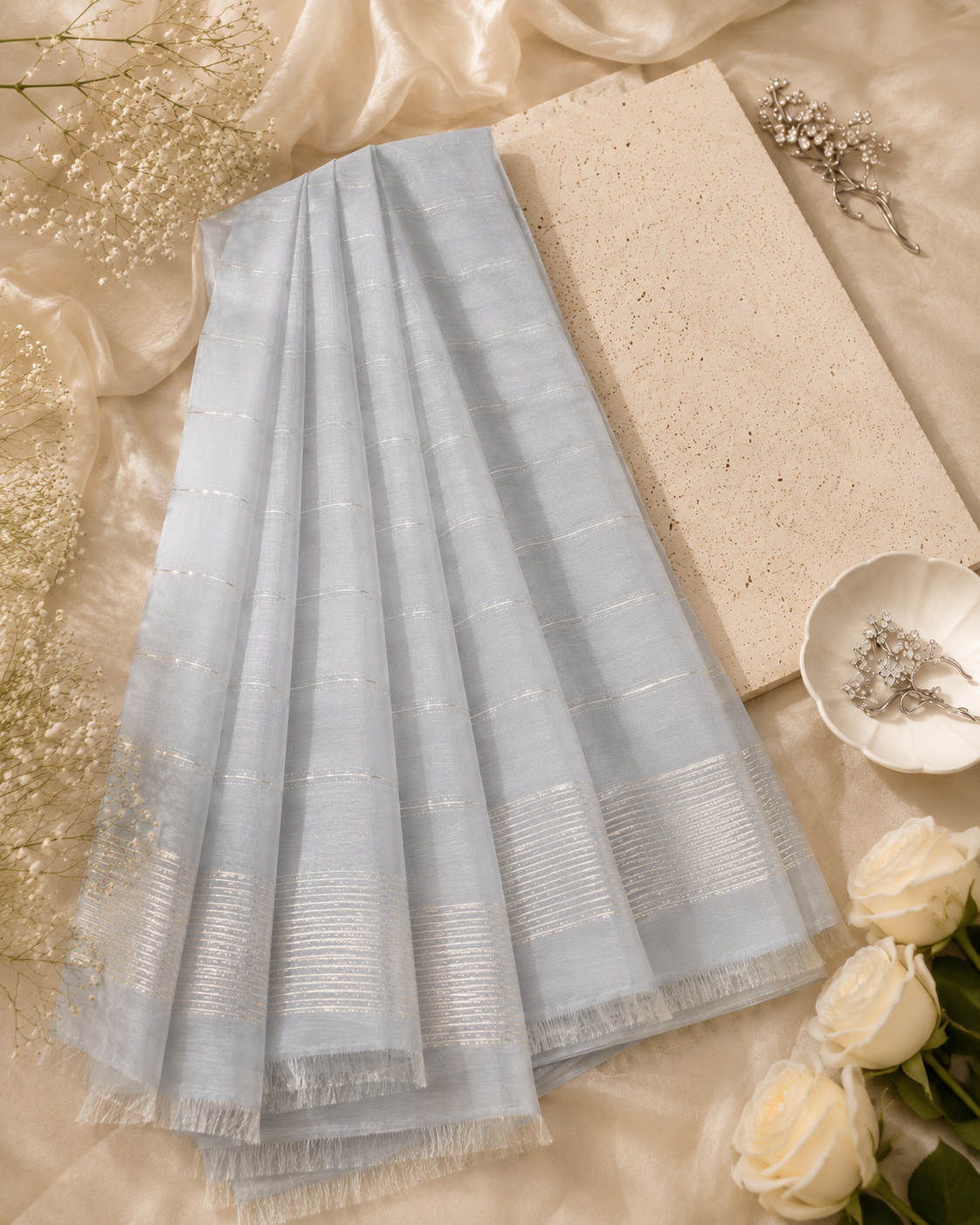 Silver Jacquard Dupatta