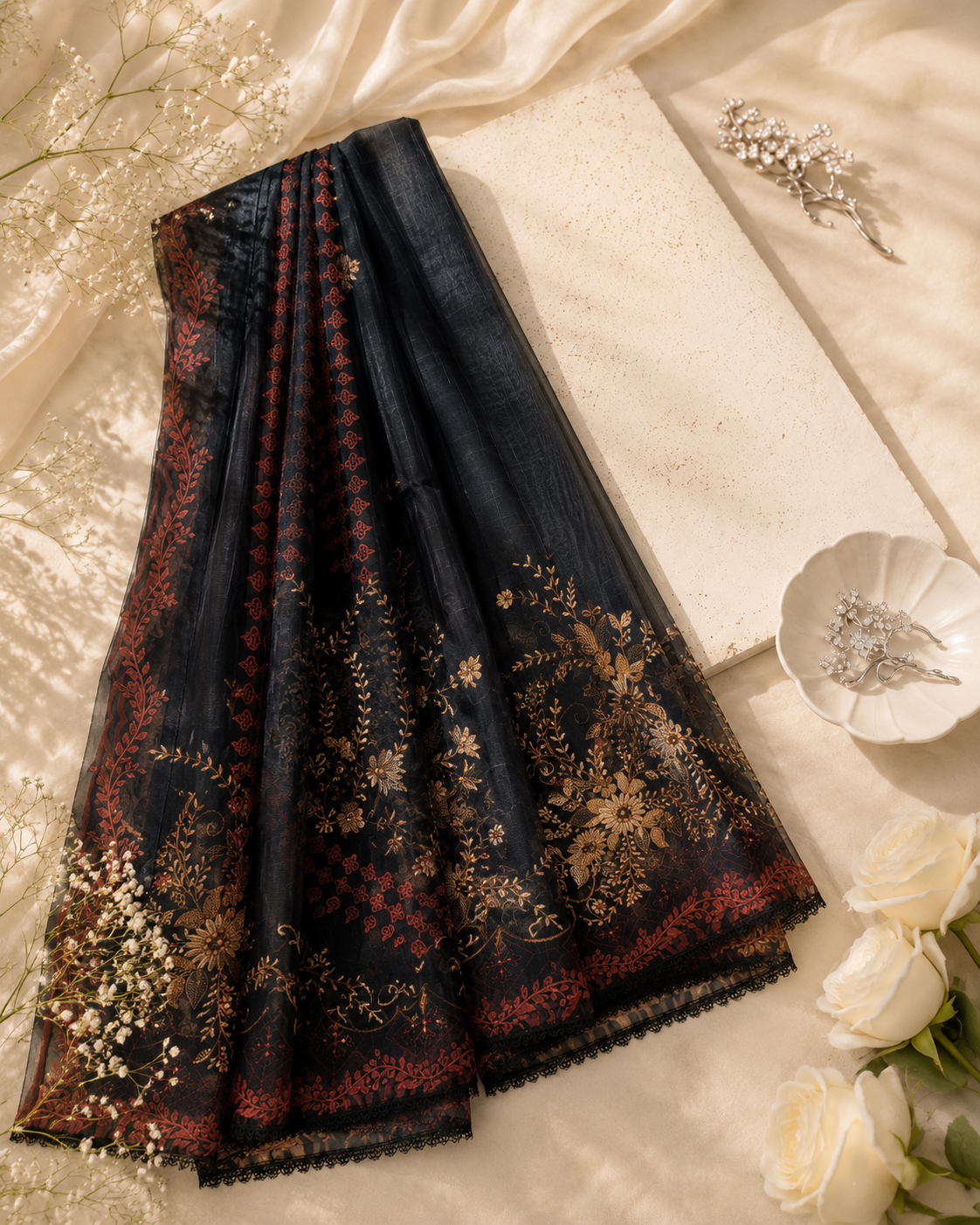 Black Printed Munaar Dupatta