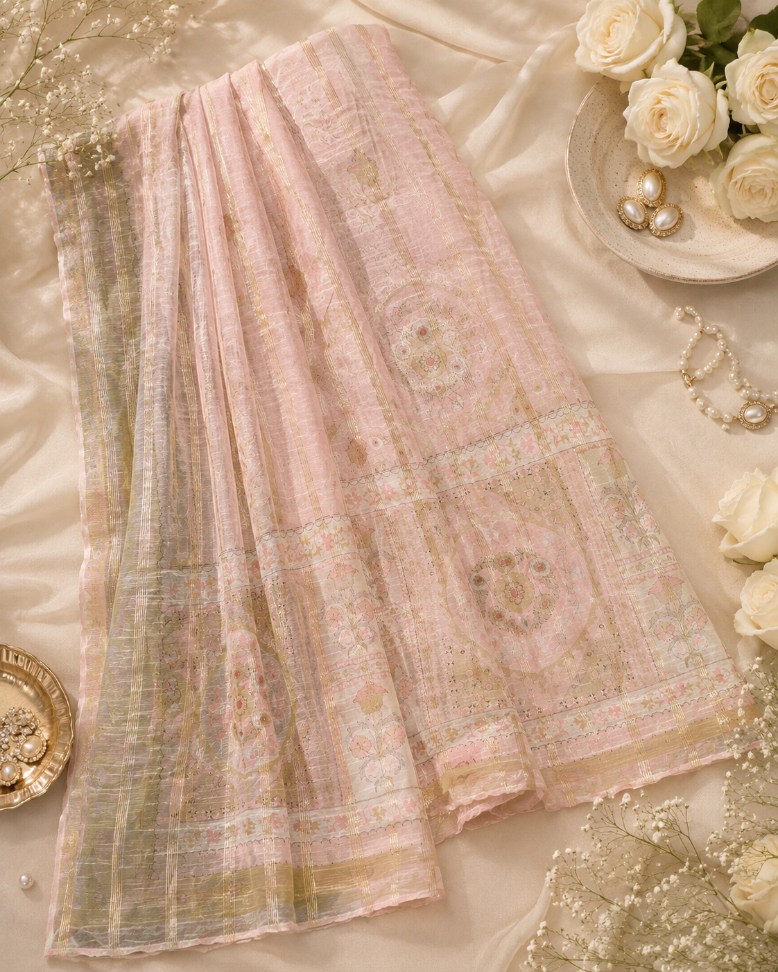 Peach Printed Munaar Dupatta