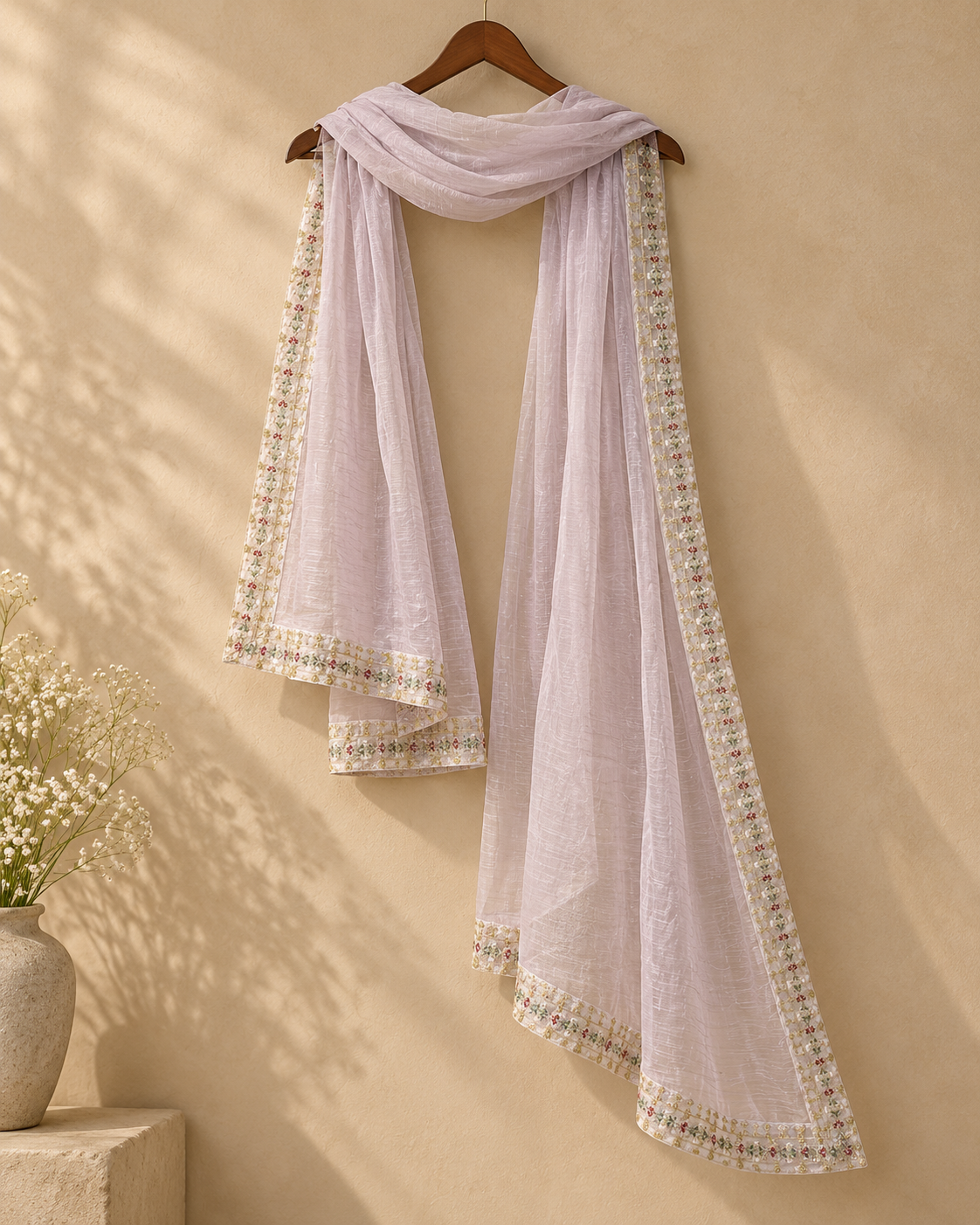 Lilac Embroided Cotton Dupatta