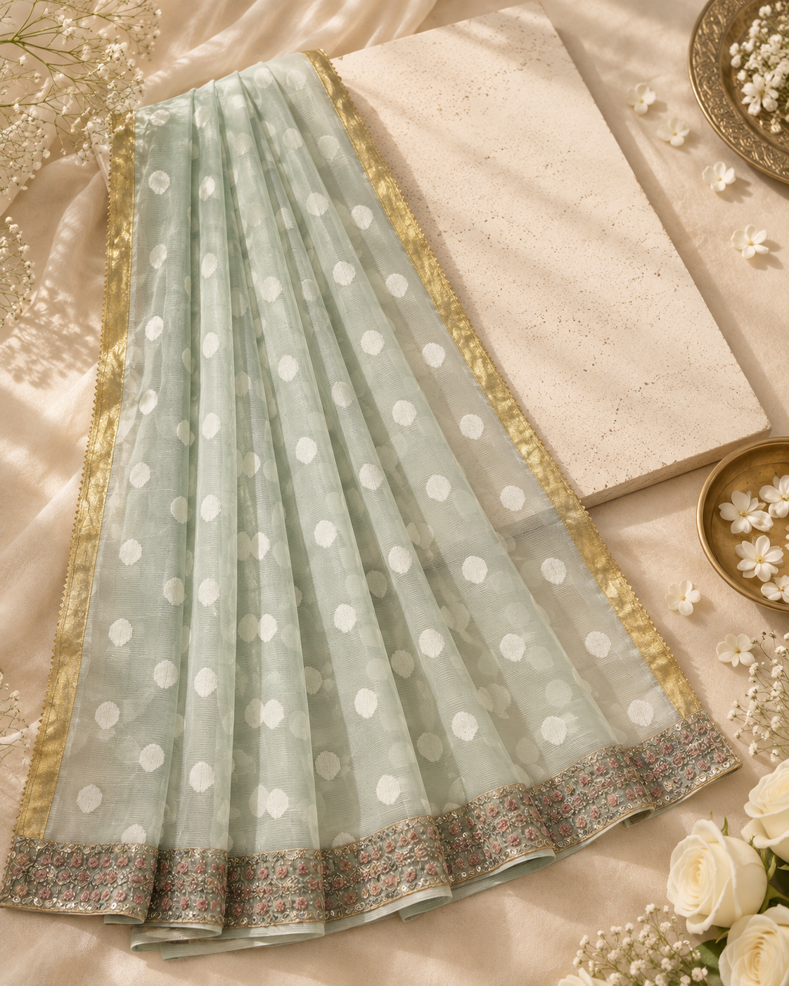 Mint Embroided Jacquard Dupatta