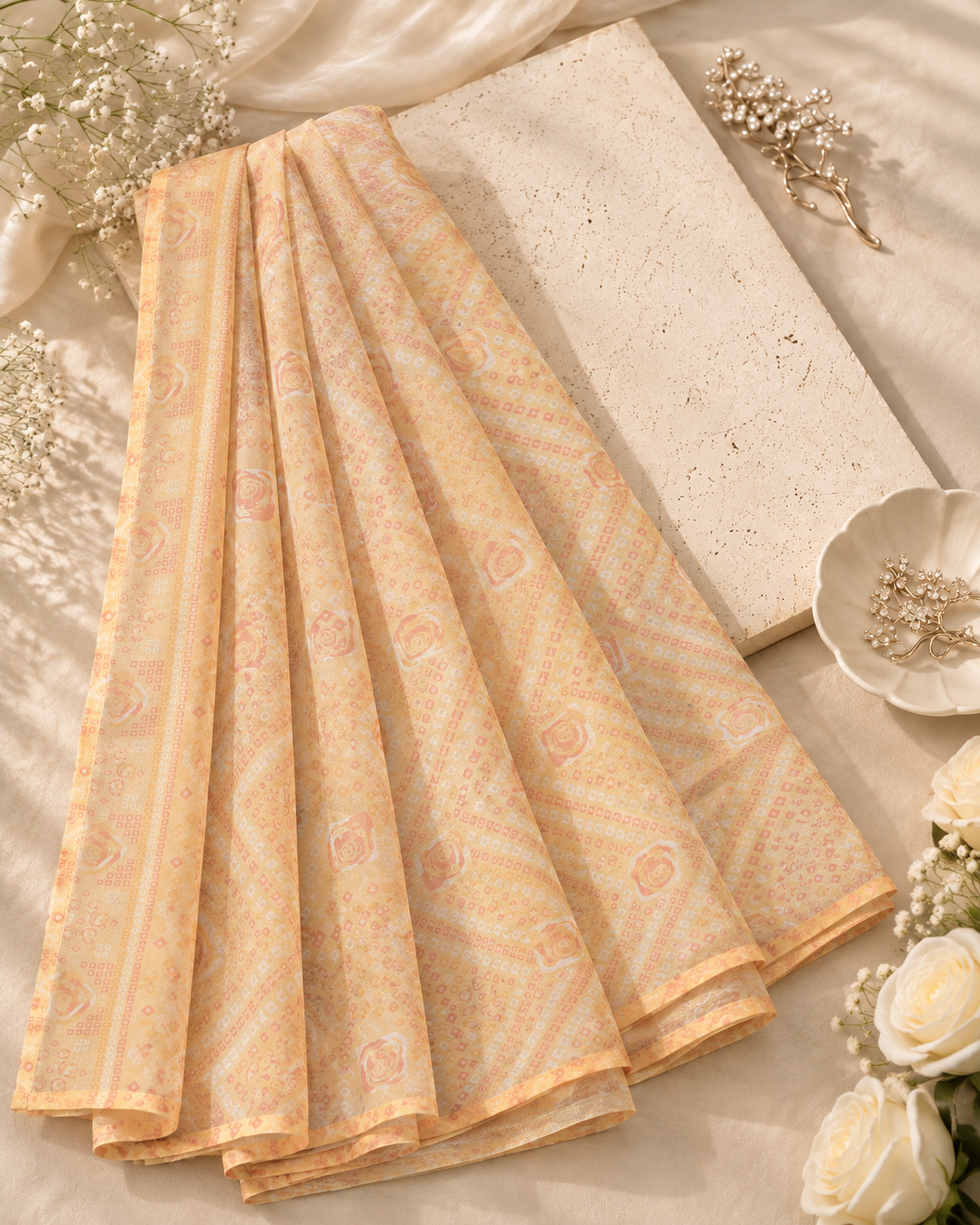 Light Yellow Printed Munaar Dupatta