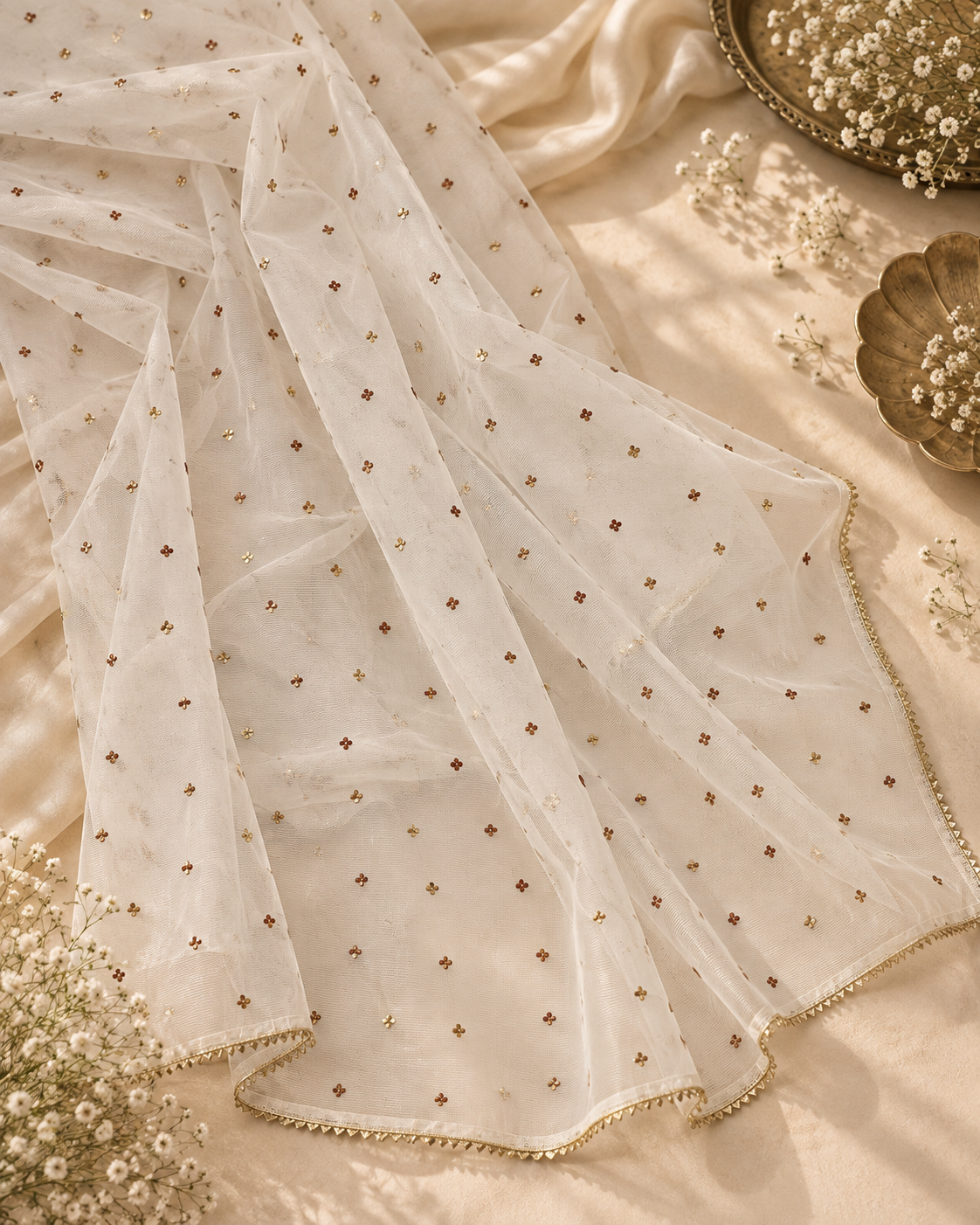 White Embroided Organza Dupatta
