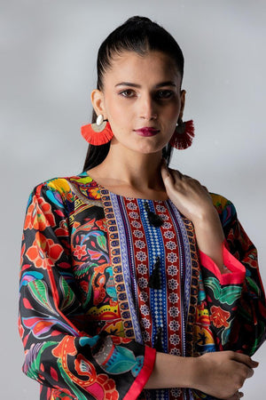 Raw Silk Black Fusion Blend Co-Ord Set - AR-3489 - ARFARIWAJ