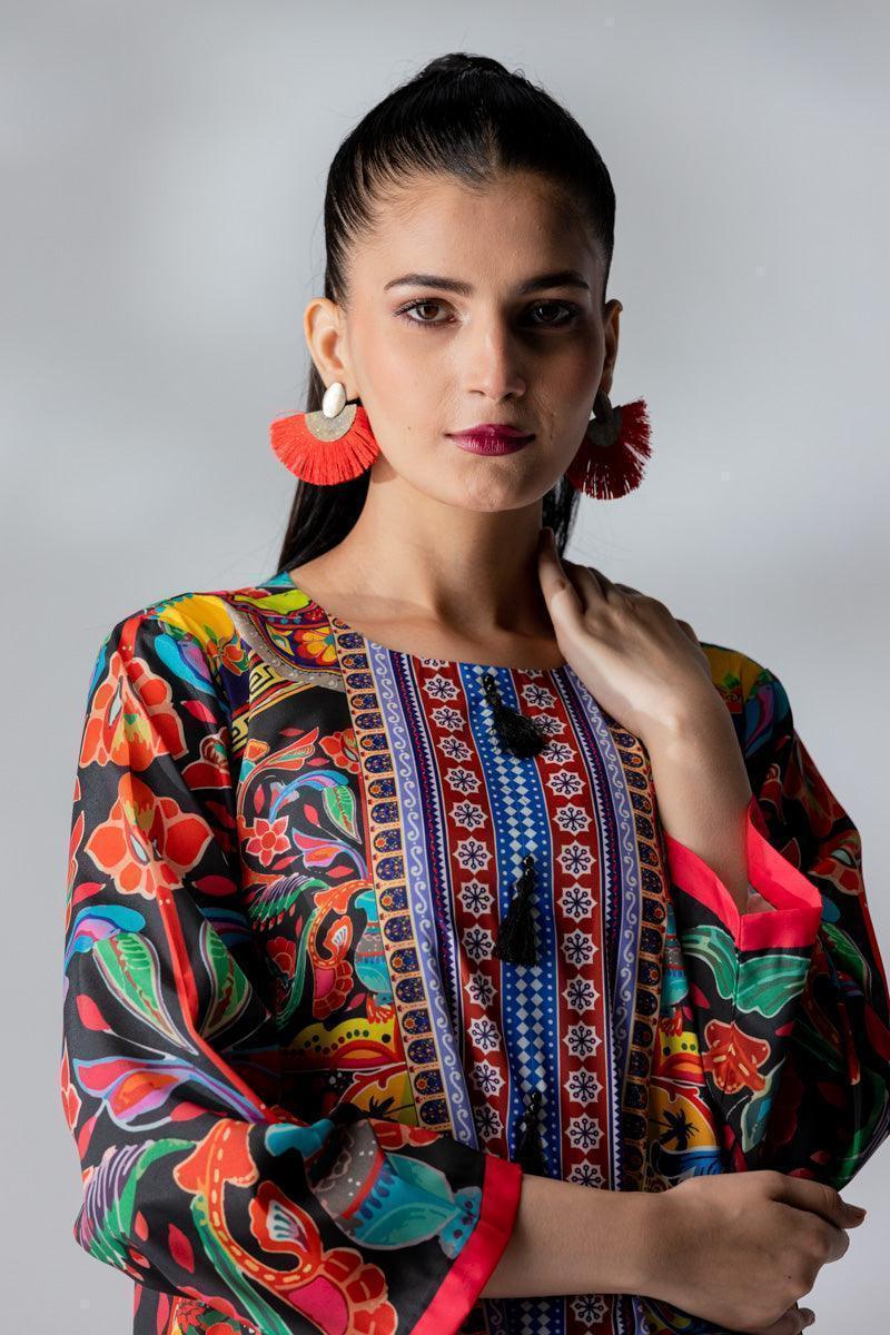 Raw Silk Black Fusion Blend Co-Ord Set - AR-3489 - ARFARIWAJ