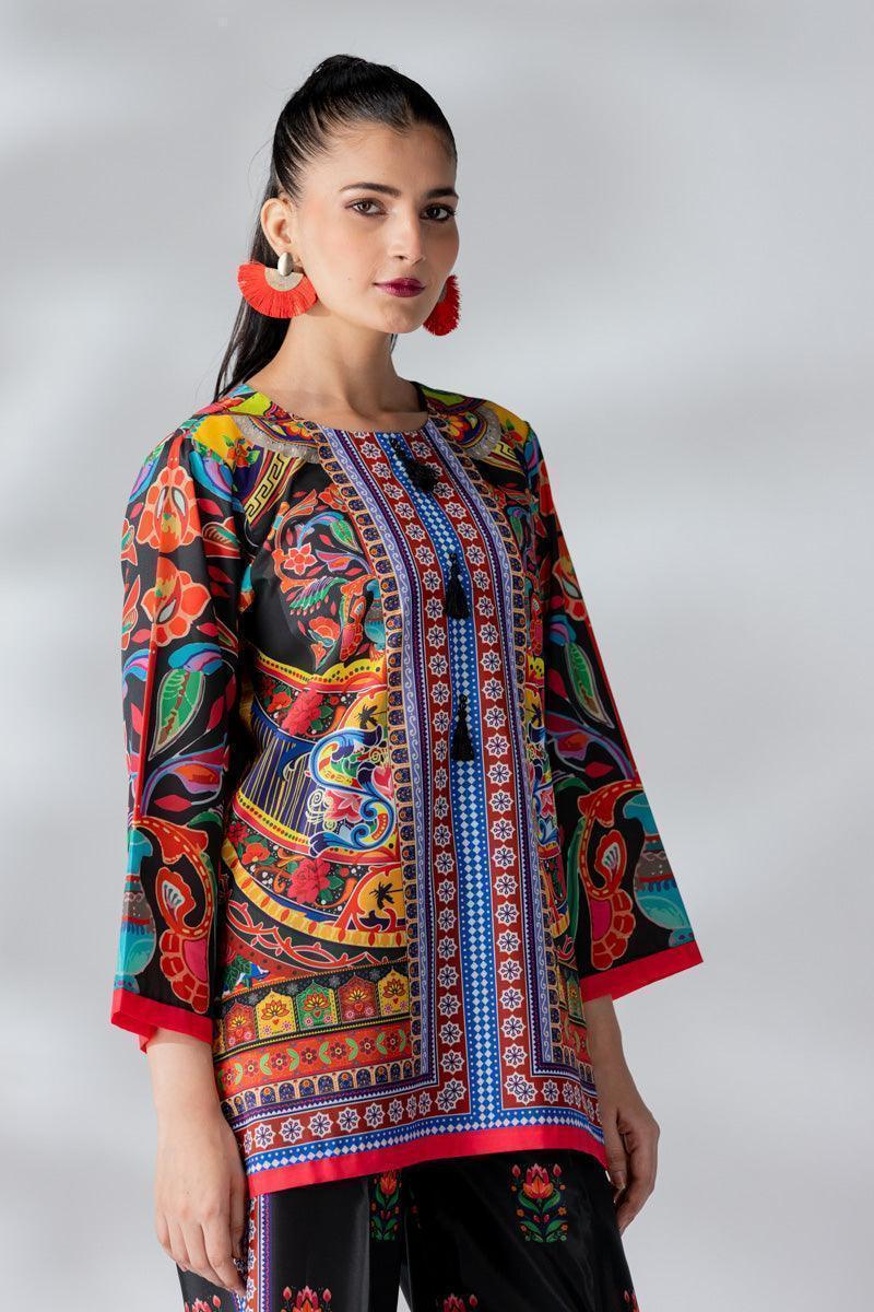 Raw Silk Black Fusion Blend Co-Ord Set - AR-3489 - ARFARIWAJ