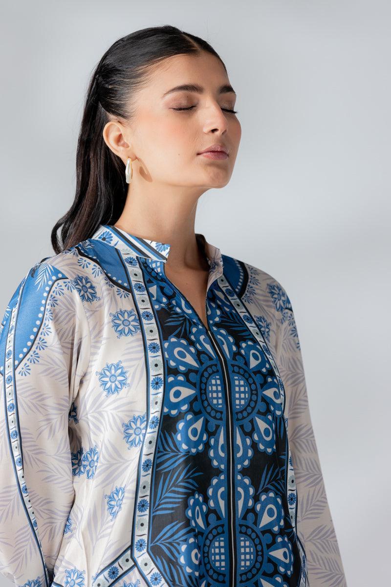 Raw Silk Blue Fusion Blend Co-Ord Set - AR-3508 - ARFARIWAJ