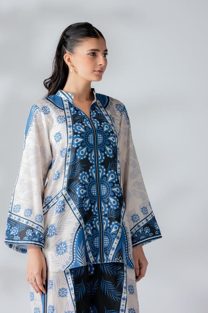Raw Silk Blue Fusion Blend Co-Ord Set - AR-3508 - ARFARIWAJ