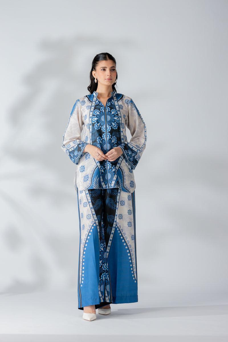 Raw Silk Blue Fusion Blend Co-Ord Set - AR-3508 - ARFARIWAJ