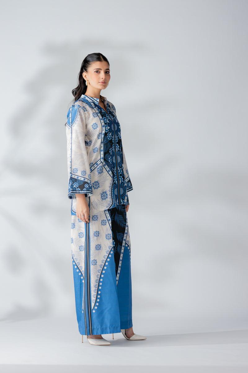 Raw Silk Blue Fusion Blend Co-Ord Set - AR-3508 - ARFARIWAJ