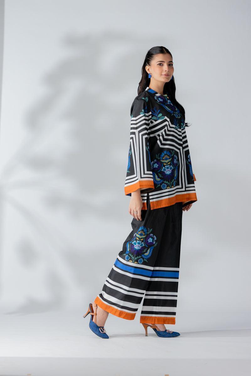 Raw Silk Charcoal Fusion Blend Co-Ord Set - AR-3505 - ARFARIWAJ