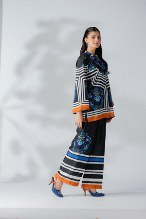 Raw Silk Charcoal Fusion Blend Co-Ord Set - AR-3505 - ARFARIWAJ