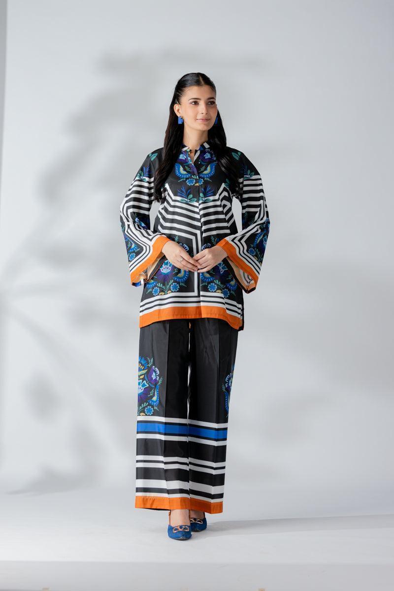 Raw Silk Charcoal Fusion Blend Co-Ord Set - AR-3505 - ARFARIWAJ