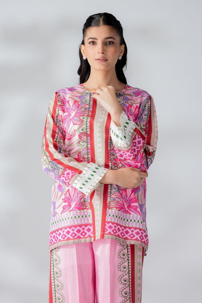 Raw Silk Flamingo Pink Fusion Blend Co-Ord Set - AR-3498 - ARFARIWAJ