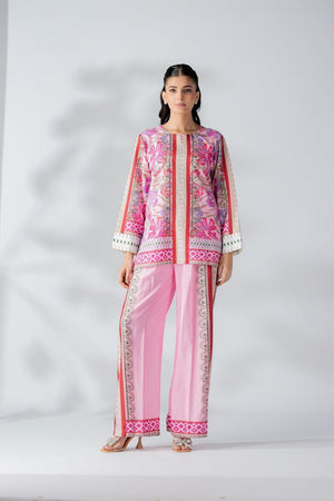 Raw Silk Flamingo Pink Fusion Blend Co-Ord Set - AR-3498 - ARFARIWAJ